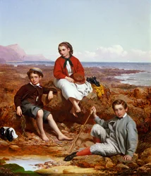 Florence, Arthur und Charles Moore an einem Meeresufer, 1868